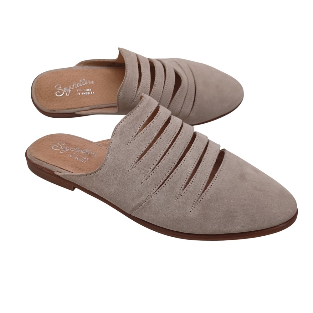 Seychelles Taupe Suede Cutout Pointed Toe Mules Flat Caged Slip On Shoes US 8.5